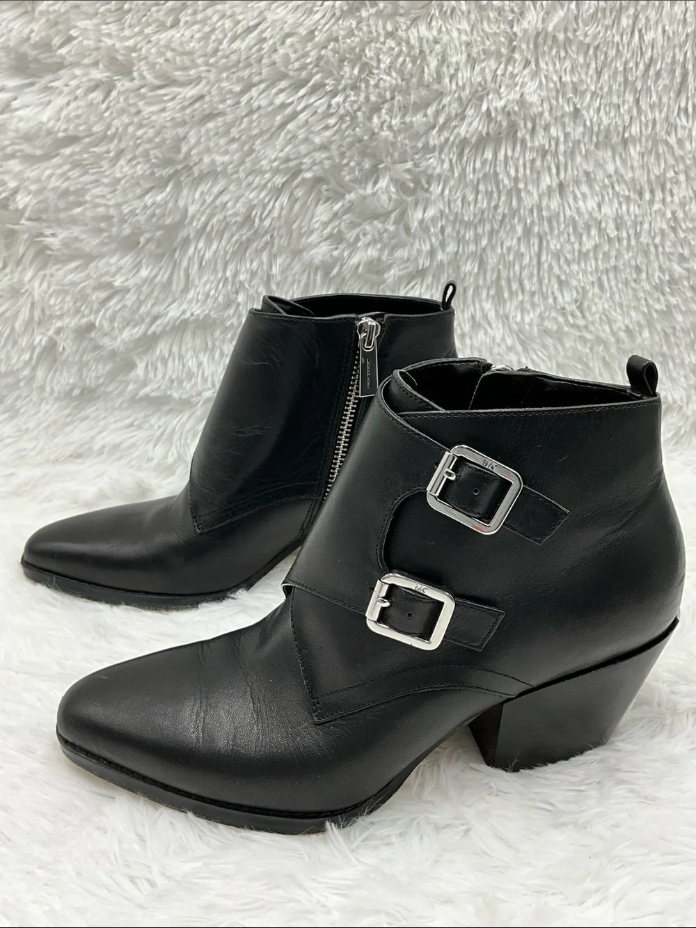 Michael Kors Black Leather Ankle Booties with Buckle Straps